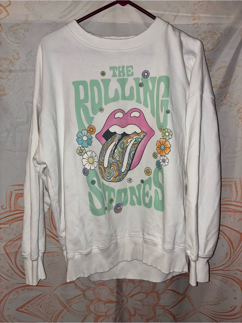 American Eagle White the Rolling Stones Graphic Crewneck Sweatshirt